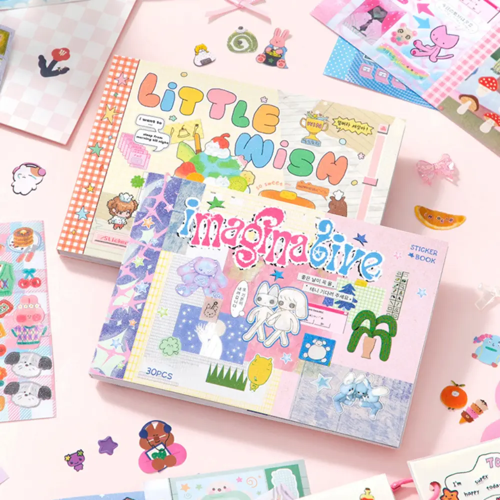 Minimalist Die-Cut Sticker Book, Paper Material, 2 Styles (1 Style with 30 Sheets), Cartoon/Food/Various Patterns, Peelable Japanese Versatile Labels, DIY Decor for Journal & Scrapbook Office Stationery, Sticker Set, Includes Sticker