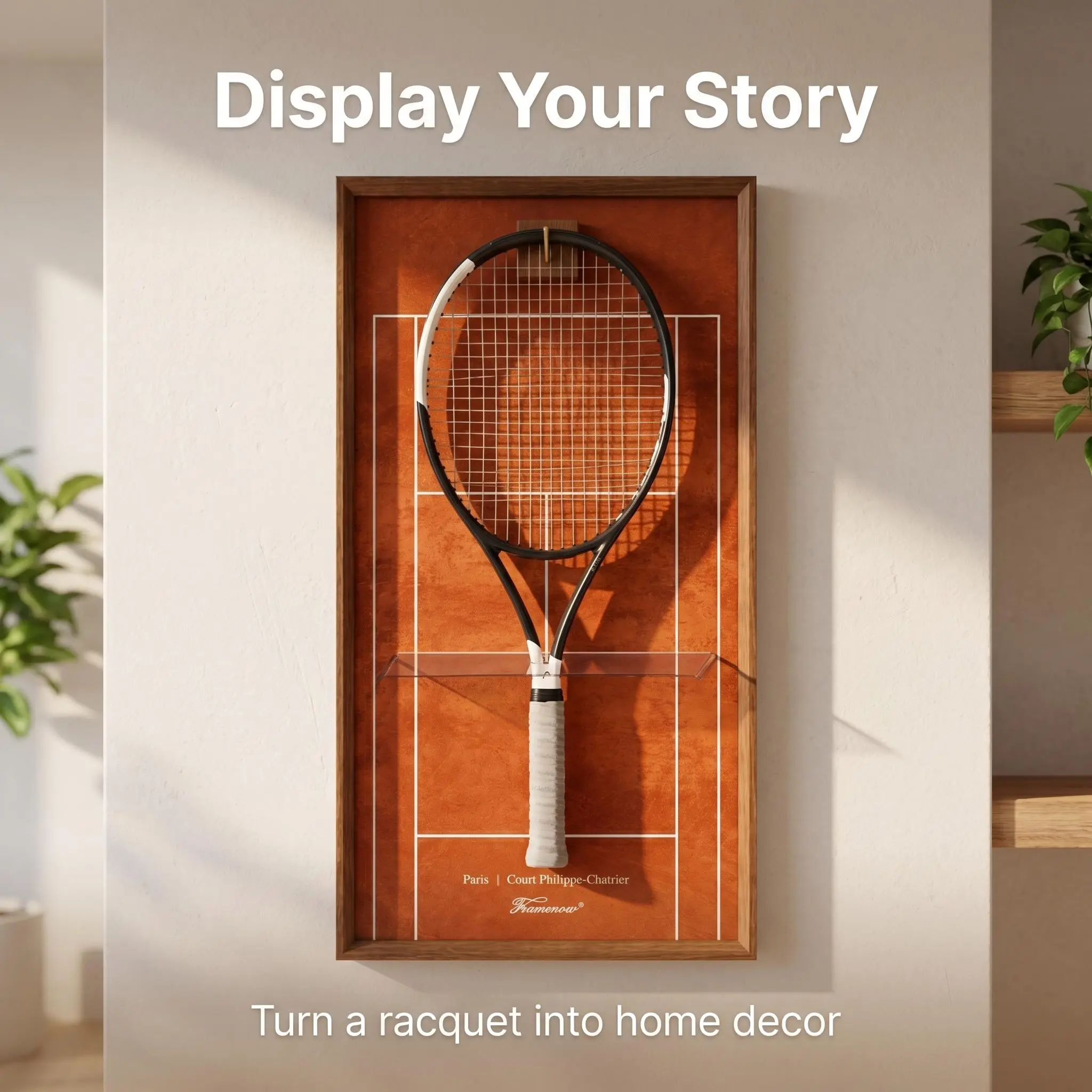 Framenow Tennis Racket Wall Display Frame, Protective Shadow Box for Sports Collectibles
