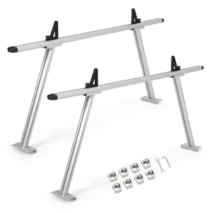 800-lb Adjustable Aluminum Truck Ladder Rack – 2-Bar Set, 17-29" Height, No-Drill Installation, Fits 46-71" Width
