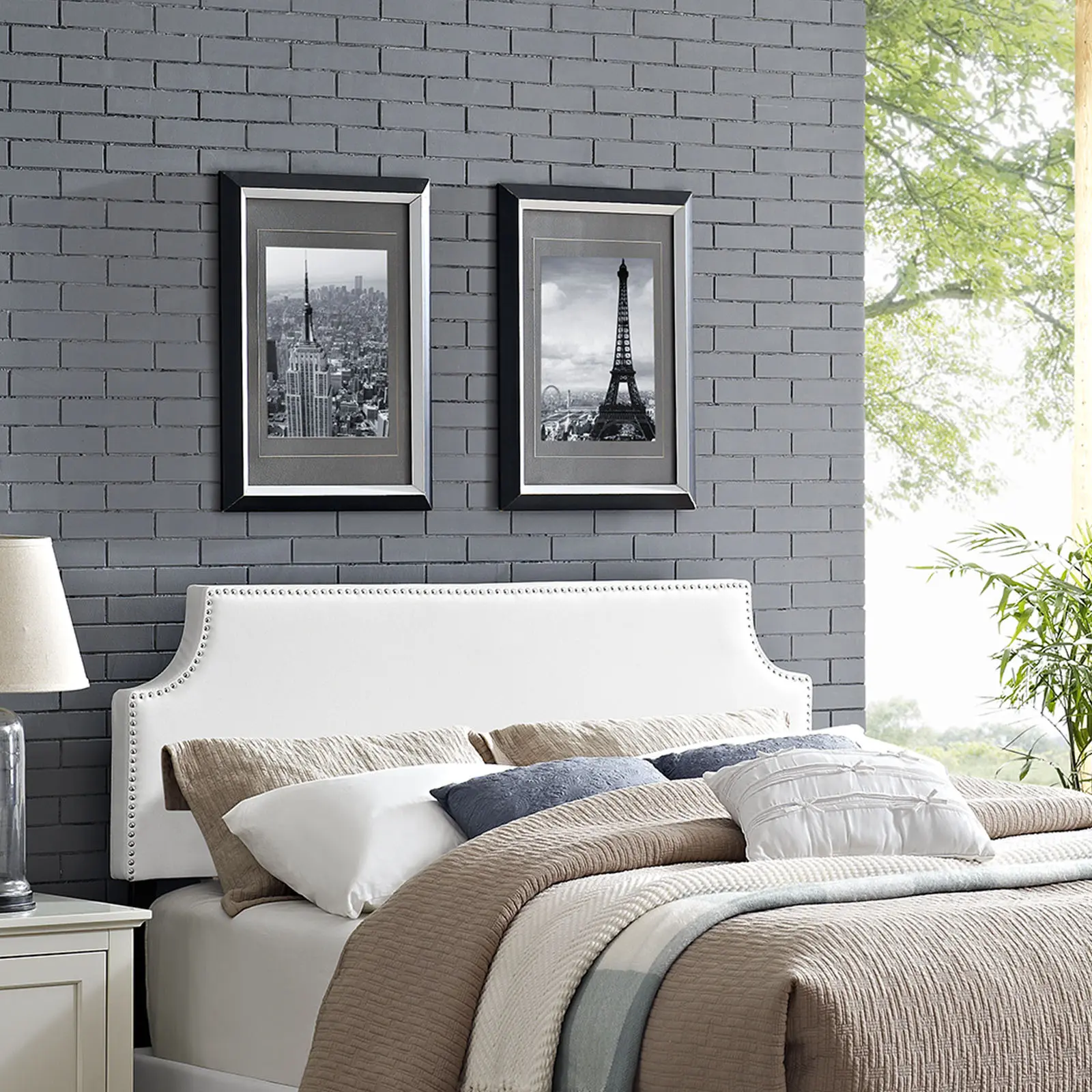 Modway Laura Full Adjustable Upholstered Faux Leather Vinyl Headboard, Indoor Furniture Bed Frame Accessory (White), Adjustable Upholstered Headboard, Faux Leather Headboard