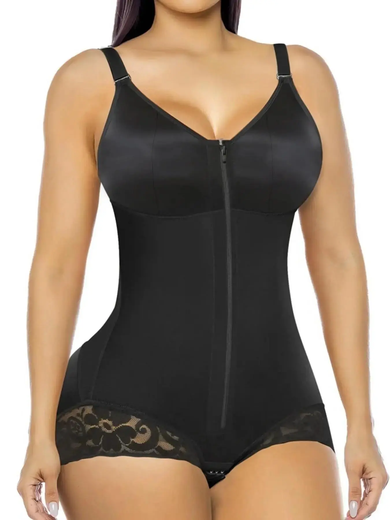 Colombian Fajas Waist Trainer, Zipper Front Full Body Shaper, Butt Lifting & Tummy Control, Women's Fitness Apparel