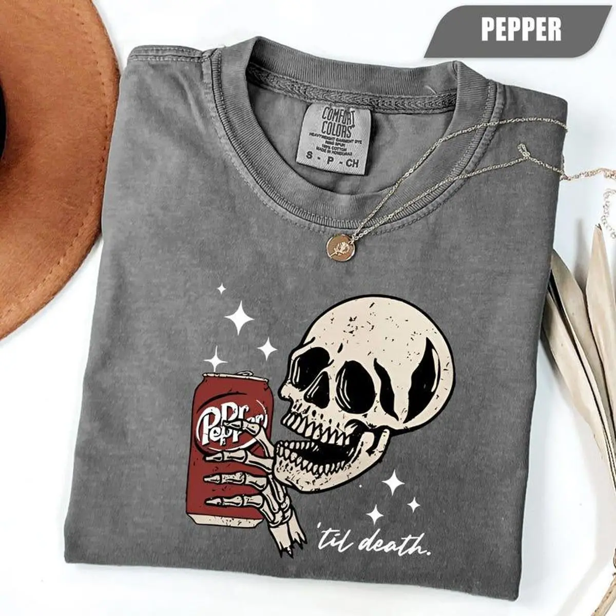 Comfort Colors DrPepper Till Deeath Shirt, DrPepper Skeleton Shirt, Gift For Her, Gift For Him, Trendy Graphic Tee , Unisex Short Sleeve Tee, Casual Clothing