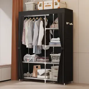 1pc Cloth Cover Wardrobe Home Large Capacity Space Saving Storage Rack Dustproof Clothes Hanger Easy Assembly Family Storage Rack Wardrobe Organizer