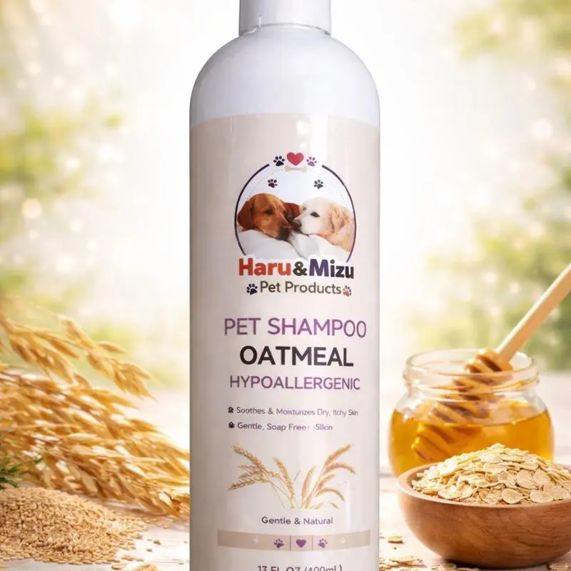 Haru & Mizu Oatmeal Pet Shampoo - Soothing Formula with Aloe Vera & Chamomile for Dogs and Cats - Natural & pH Balanced (13oz) Calming Clean