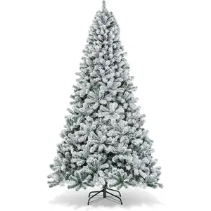 9FT Artificial Christmas Tree, Snow Flocked Hinged Pine Tree, Premium PVC Needles/Solid Metal Stand, Xmas Full Tree for Indoor and Outdoor