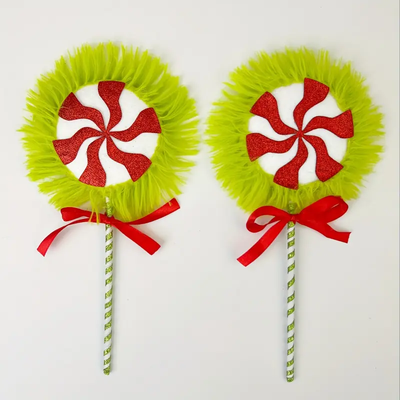 2 pieces of Christmas tree decorations, new design Christmas tree candy ornaments, red big lollipop candy decoration, Christmas green fluffy Christmas tree decoration, party gifts, Decorative Props, Holiday Party Decor