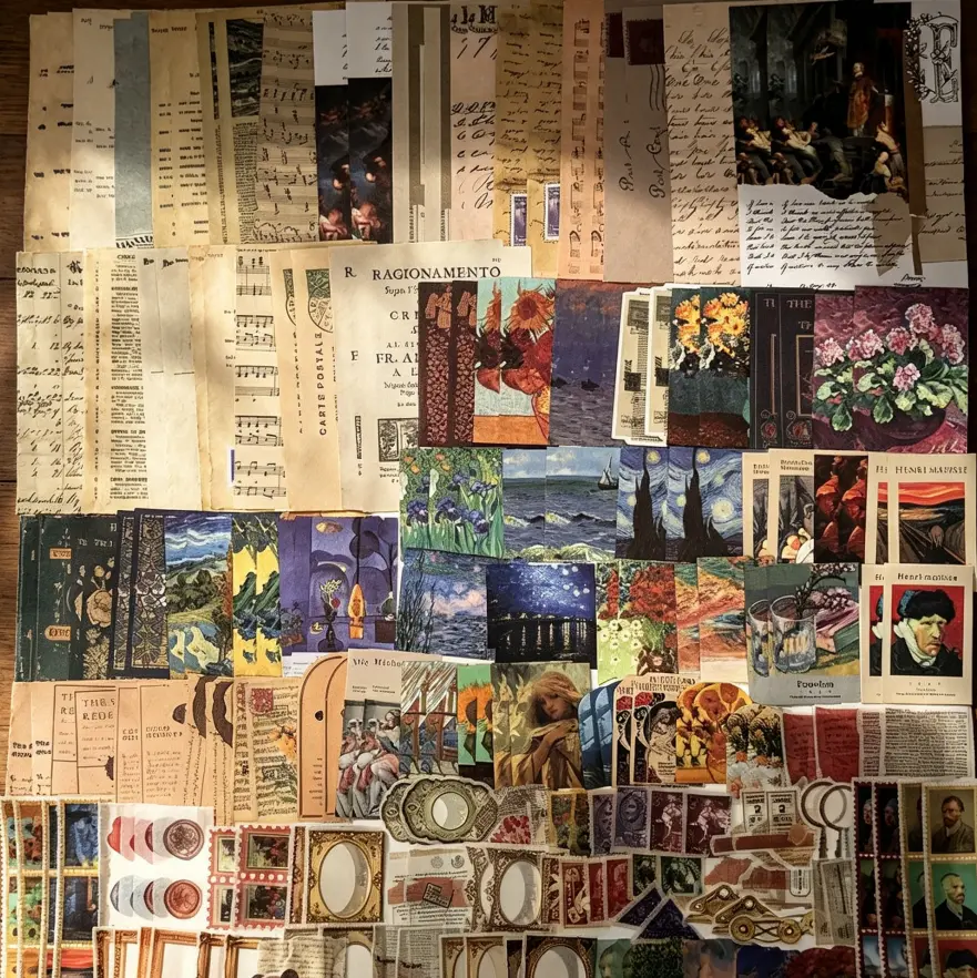 200PCS Van Gogh Art Scrapbooking Supplies Kit - Vintage Ephemera, Artistic Paper, Sticker Decorations, Vintage Collage Paper for Journaling, Cottagecore Aesthetic Office Stationery (Notebooks, Planners, Collage Albums)