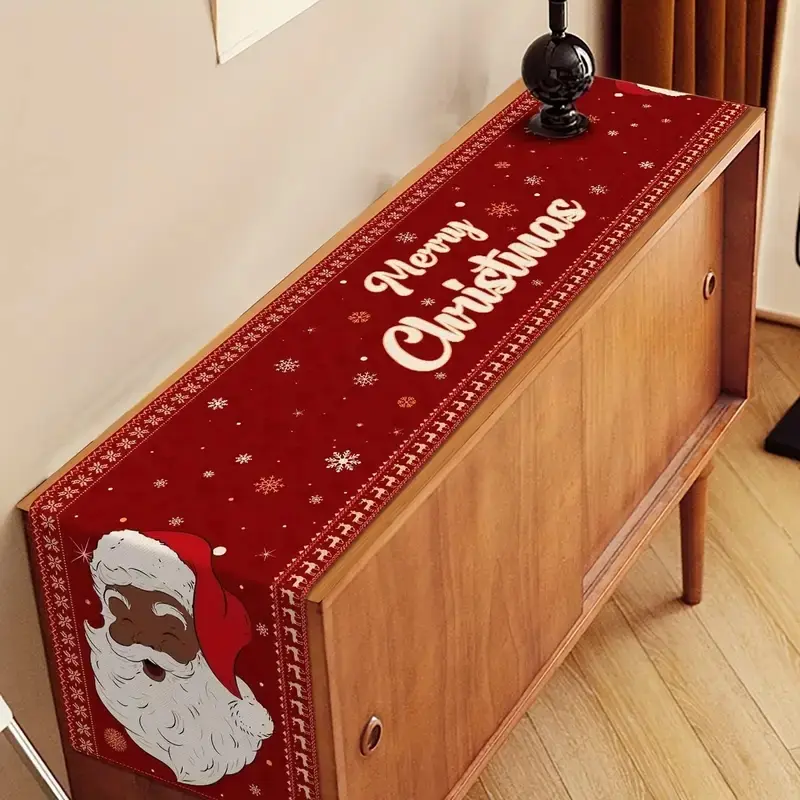 1 piece, 72 inch Santa Claus Christmas table runway - African American snowflake design, red gold holiday table decoration, suitable for family gatherings, foyer, living room, kitchen, Christmas decorations, holiday gift selection