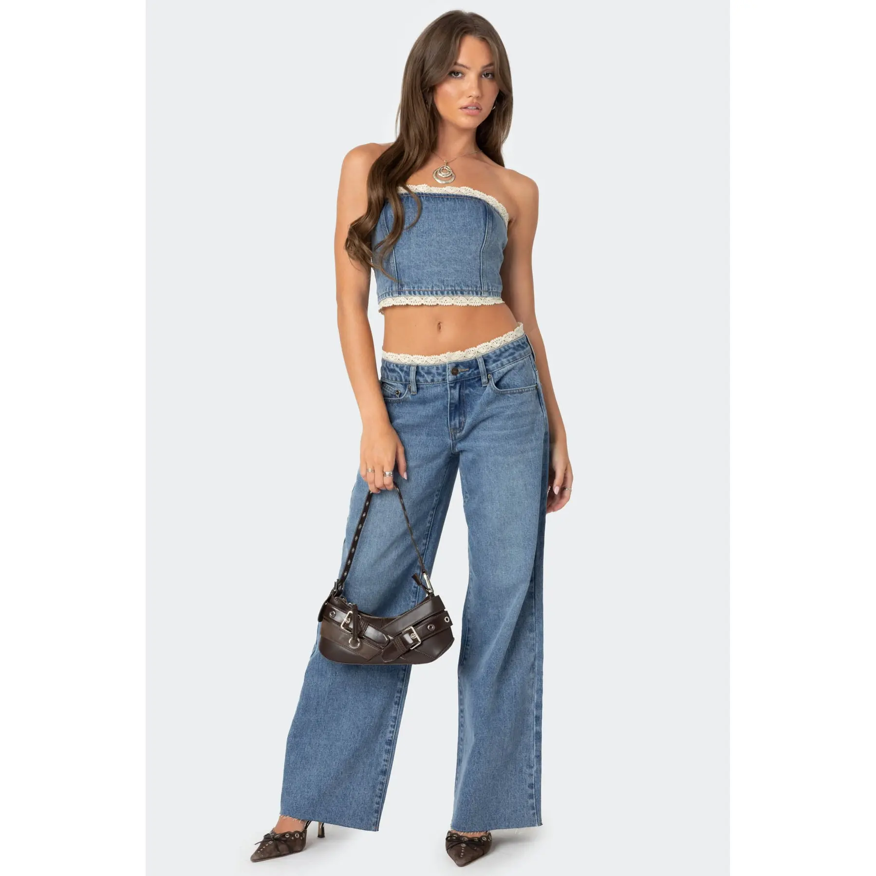 Karlie Peekaboo Lace Low Rise Baggy Jeans