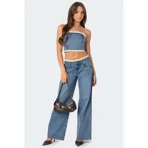 Karlie Peekaboo Lace Low Rise Baggy Jeans
