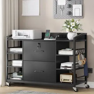SIKAIC 44" Lockable 2-Drawer File Cabinet - Office Furniture with Power Strip, 6 Adjustable Shelves, 4 Hooks for Legal, Letter & A4 Files, Complementary Storage for Home Office Desks