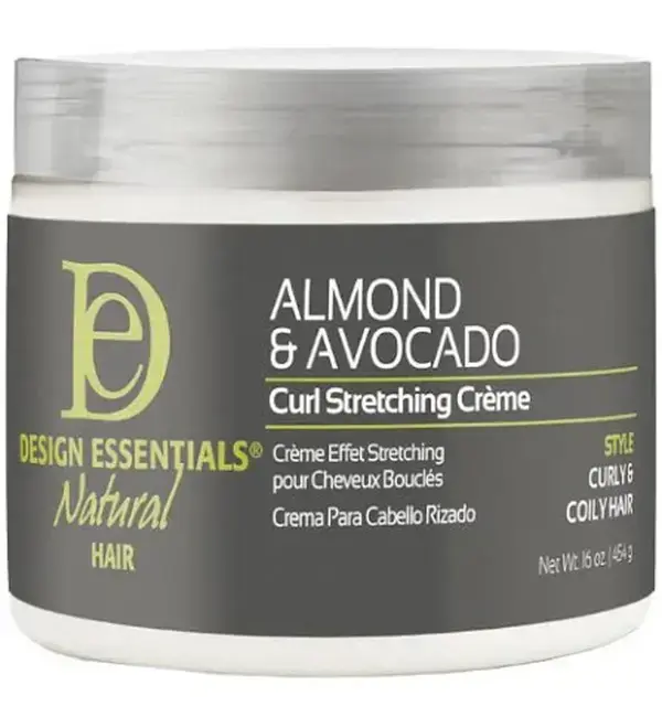 Design Essentials Almond & Avocado Curl Stretching Creme - 16oz (453.6g) Single Item, Curly Hair Moisturizer, Smooths Textured Hair, Hydrating, Shine-Enhancing, Frizz-Control, Nurtures Softness, Unisex Haircare