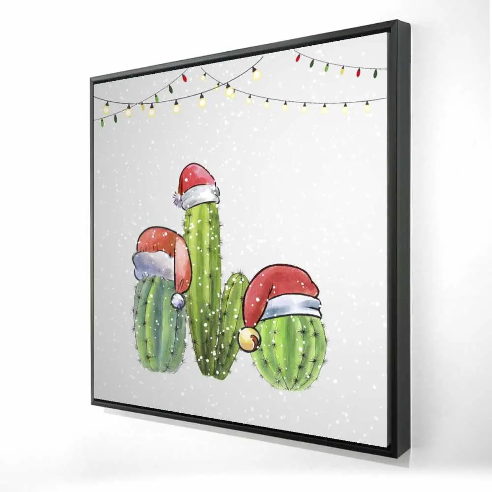 Begin Home Decor 2081-3636-HO17 36 x 36 in. Christmas Cactus - Snow Illustrative Framed Canvas Decor, Nature, Gift, Plant
