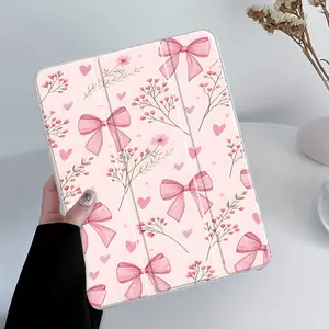 Girly Pink Bow and Heart Design iPad Case Transparent Acrylic Hard Back Panel With Pencil Slot,Suitable for Ipad mini pro air.Scratch-resistant Ultra-thin Protective Case, Shock-resistant Full Cover Protective Case, ipad tablet accessories