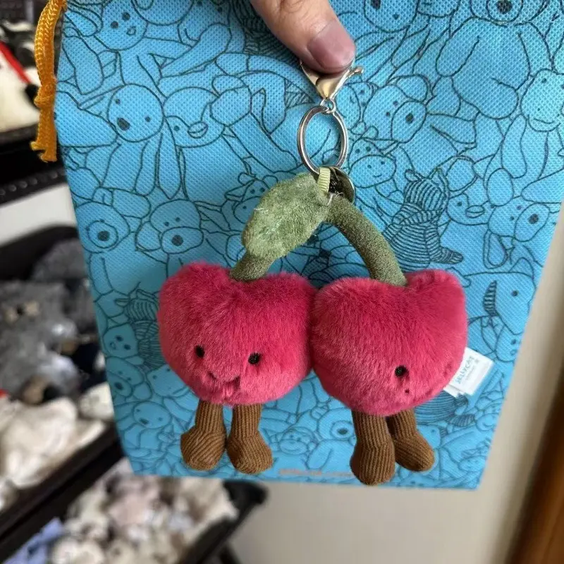 Jellycat Amuseables Cherries Bag Charm – Cute Plush Cherry Keychain, Soft Kawaii Backpack Charm, Collectible Bag Accessory, Gift for Kids, Teens & Jellycat Fans