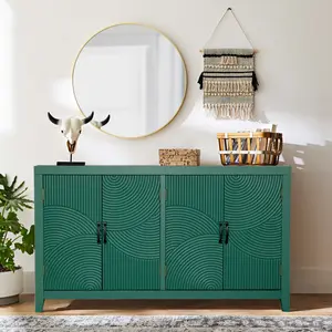 [SOIYELIFE] 59"Green Accent Cabinet with 4 Doors, Mid Century Modern Pantry Cabinet, Wood Buffet Cabinet, Media Cabinet, Conso Cabinet, Cabinet for Entryway, Living Room, Bedroom, Dining Room