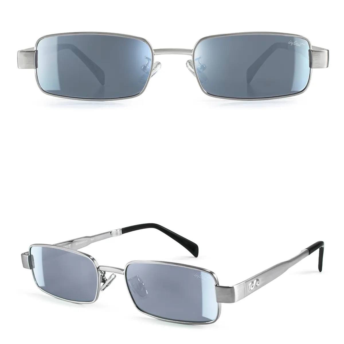 Infinit Honshu Rectangle Mirrored Sunglasses, Silver + Smoke Mirror