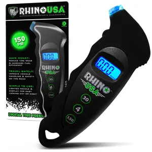 Rhino USA (2-pack) Digital Tire Pressure Gauge 150 PSI - 4 Ranges, Ergonomic Design w/Lighted Nozzle & LCD Backlit Display - Certified Accurate Readings