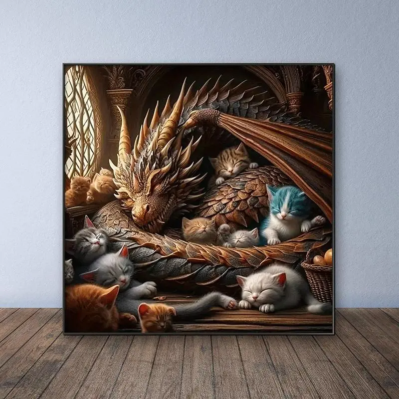 Game Of Thrones Dragon & Cat Pattern DIY Diamond Arts Colorful Painting Kit without Frame, DIY Decorative Art Picture for Beginner