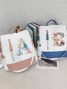 Fashionable Floral Backpack, Initial Design, Multi-Purpose Lightweight Durable Bag, Multiple Compartments, Ideal for Commuting and Business Travel