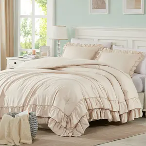 Cupocupa Blush Pink Comforter Set Queen, Comforters Queen Size Ruffle Farmhouse Bedding Sets Queen with Comforter, Lightweight Soft Shabby Chic Bedding Comforter Set Fluffy for All Season