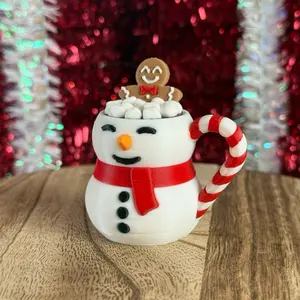 Snowman Hot Cocoa Clickers with Festive Scarves and Cookie Toppers for Cozy Winter figurines