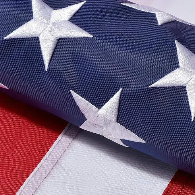 6x10 Outdoor Heavy-Duty Patriotic American Flag - 100% Polyester, Embroidered Stars, Sewn Stripes, Double-Lock Stitching, Fade & Wind-Resistant, All-Weather, Flagpole Hardware Compatible, Porch & Garden Decor, Ideal for Home Improvement, Lawn Flags, Yard,