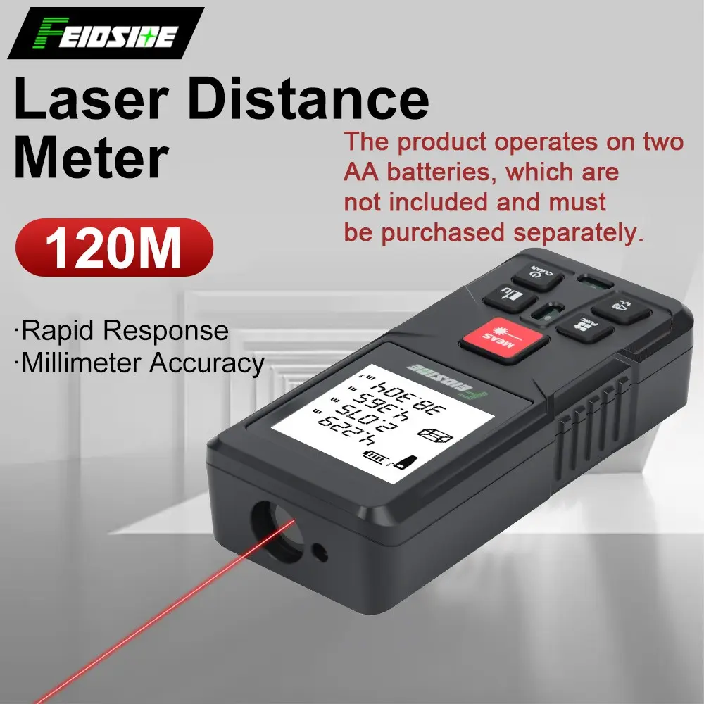 Digital Laser Distance Meter, Measures Up to 120 Meters or 393 Feet, High Precision, Area Volume Indirect Measurement, Unit Conversion Support, Laser Range Finder, Laser Measuring Tool, Laser Rangefinder