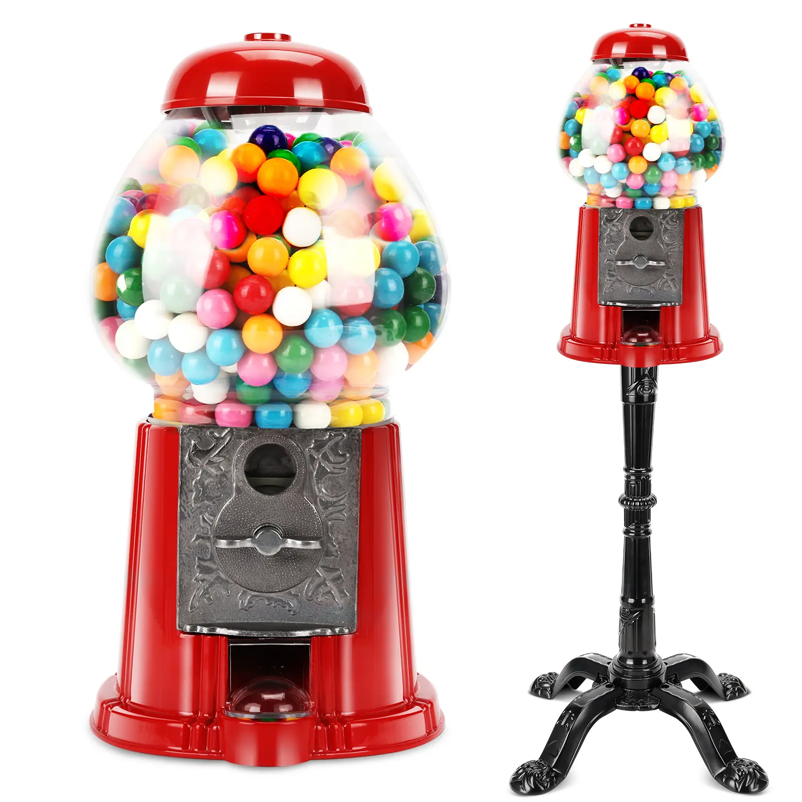 Red Metal Gumball Machine with Stand – 15-Inch Key-Operated Candy Dispenser for Parties, Halloween, Christmas Decor