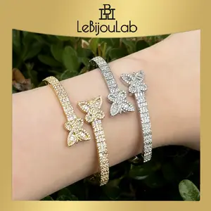 [LeBijouLab] 2026 Valentine's Gift  | Dazzling Butterfly Bangle Golden & Silver W/ Sparkling Zirconia Stones | Dainty Butterfly Bangle for Women | Birthday Gift | Christmas Gift | Gift for Her | Mother's Day Gifts for Her