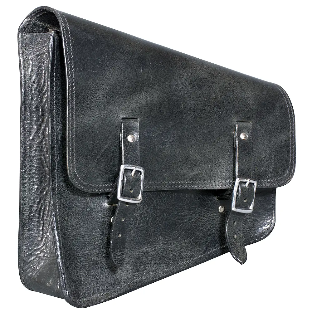 HILASON Top Grain Leather Motorcycle Bike Right & Left Side Saddle Bag Rigid Flap Solo Biker Bag Black 14" Long