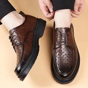 Men's Hollow-Out Dance Shoes, Casual Faux Leather Lace-Up Sneakers with a Comfortable Rubber Sole