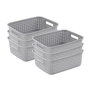 Sterilite Short Weave Wicker Pattern Storage Container Basket, Gray (6 Pack)