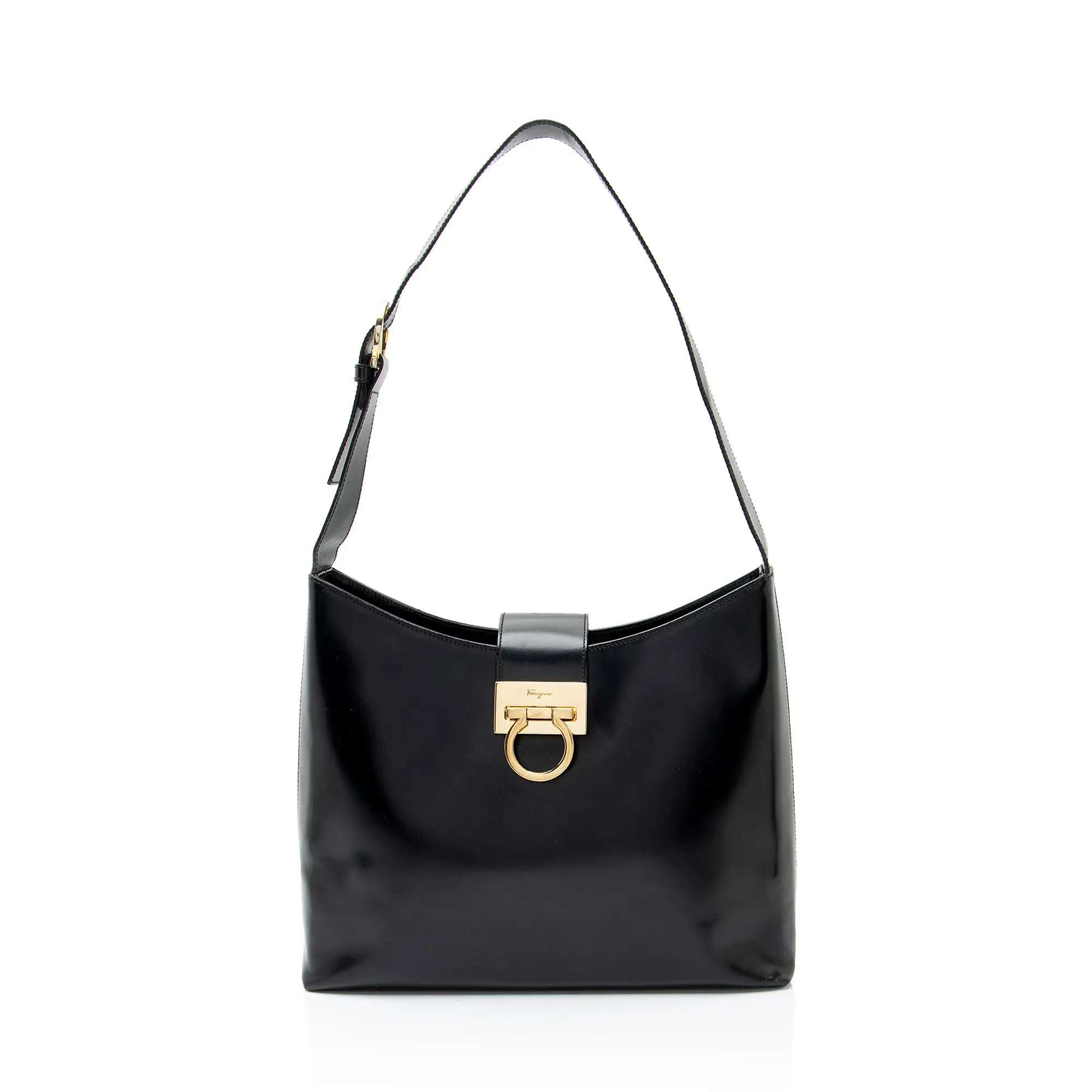 Pre-owned SALVATORE FERRAGAMO Leather Shoulder Bags Ferragamo Vintage Gancio Trifolio Large Shoulder Bag