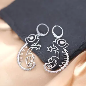 Mother's Day Gift.1pair Stainless Steel Lizard Earrings For Men, Gifts For Animal Lovers, Halloween Party Jewelry