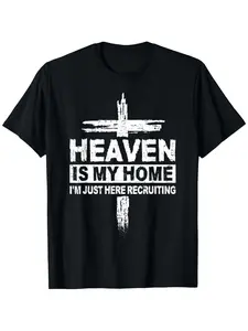 Inspirational Men S Christian Faith TShirt Featuring Heaven Is My Home Bible Verse Matthew Twenty Four Seven Jesus Cross Casual Church Wear Short Sleeve Round Neck Religious Apparel for Church Events and Daily Faith Based Outfits