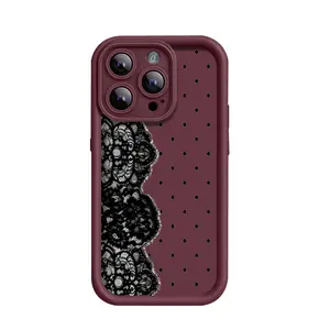 Black Lace Polka Dot Burgundy Phone Case for iPhone 17 Pro Max 16 Pro Max 15 Pro 14 13 12 11 Sleek Shockproof Lightweight Cover Gothic Y2K Protective iphone 15 pro max case iphone 13 case drop-proof phone case Cellphone Smartphone