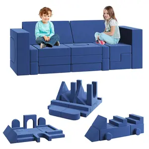 Garvee Modular Play Couch for Kids - 22-Piece Convertible Foam Sofa Set in Blue, Perfect for Bedroom and Playroom, Features 2-Seat Explorer Couch Design for Comfortable and Creative Play