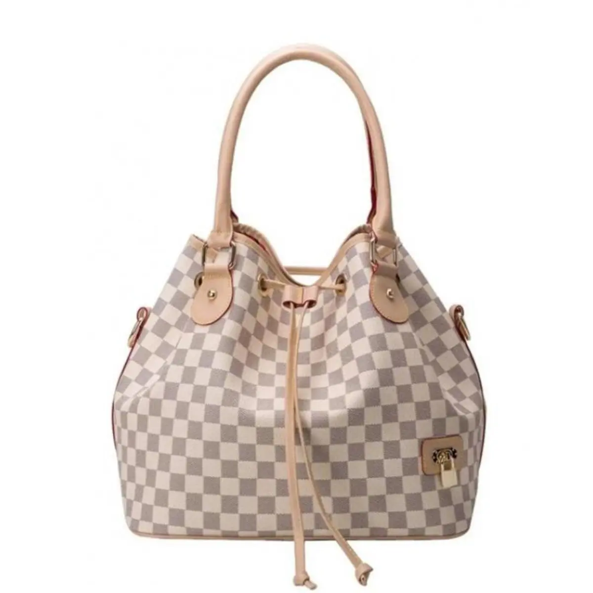 Women's Checkered PU Vegan Leather Luxury Bucket Tote - Sports & Outdoor Gym Accessory with Inner Pouch, Everyday Shoulder Bag, Daily Use Bag, Daily Use Bags