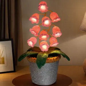 Handmade Crocheted Halloween Lily of the Valley LED Lantern, Multi-color lighting DIY Spooky Card  Pumpkin Party Prop/Christmas Decor/Heartfelt Valentine's Gifts/Mother’s Day Gift Handmade Flower Lamp Bedside Nightlight