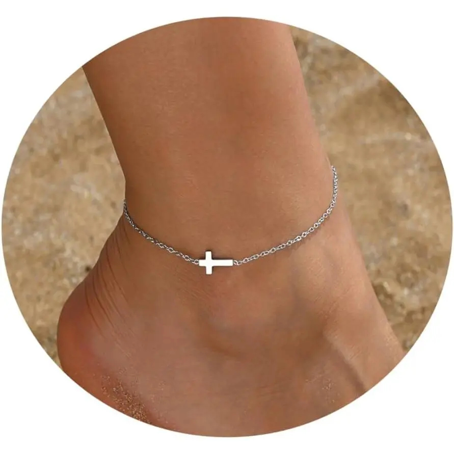 Ankle Bracelets for Women Dainty 18K Gold Plated Anklet Waterproof Round Beaded Paperclip Herringbone Pearl Chain Anklets Waterproof Beach Foot Jewelry cadena con inicial de tu nombre