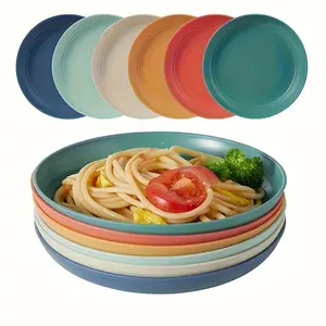 6PCS Wheat Straw Plates Set, 7.9" Microwave & Dishwasher Safe Tableware, Unbreakable Durable Deep Dinnerware, Reusable Plates for Home Use, Steak Pizza Fruit Rice Meals