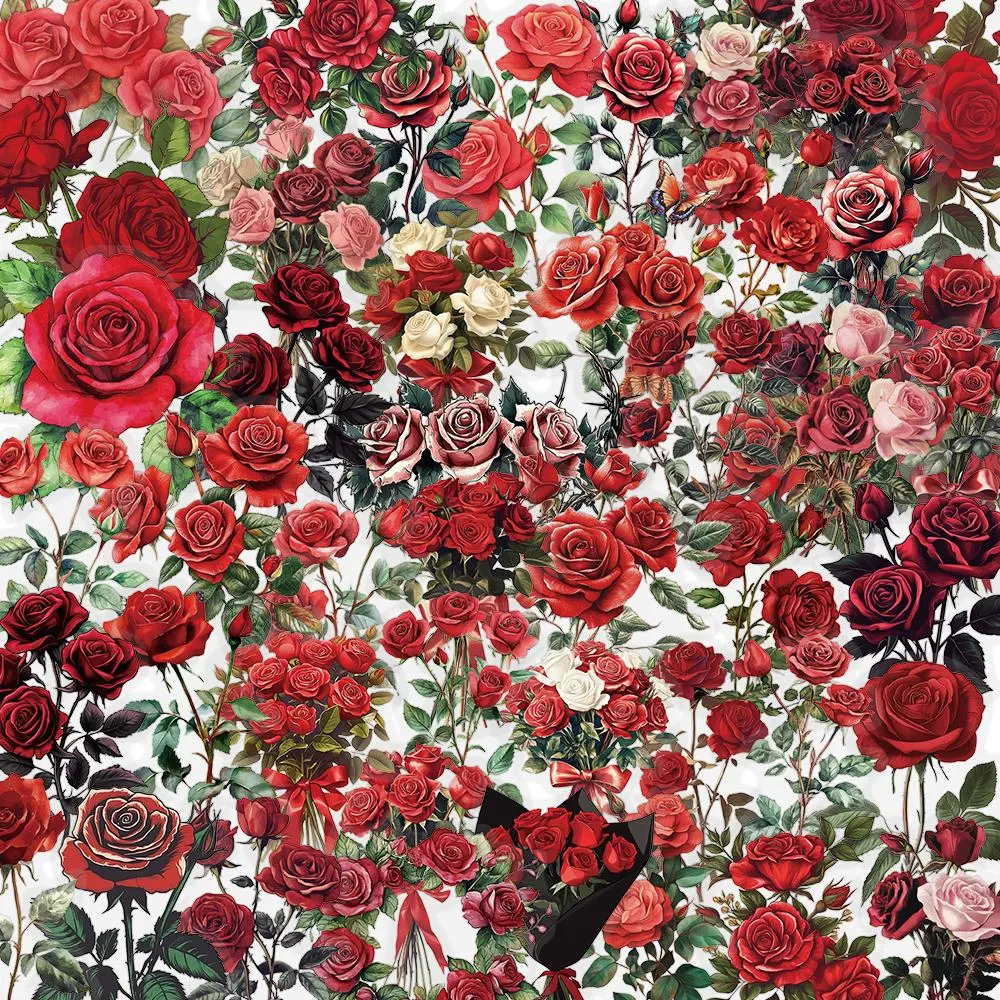 Rose Pattern Sticker, 50pcs/set Waterproof Self Adhesive Decor Paper, Decor Sticker for Gift Greeting Card Water Bottle Laptop Phone Cellphone, Shockproof, Accessories