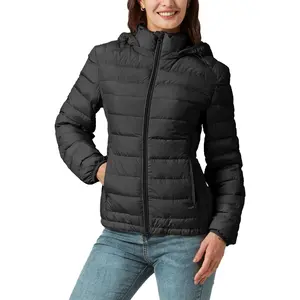 Down Jacket for Women Lightweight Long Sleeve Quilted Puffer Coat with Detachable Hood