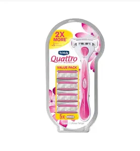 Schick Quattro Womens Razor Value Pack, Including 1 Razor Handle and 5 Razor Refills