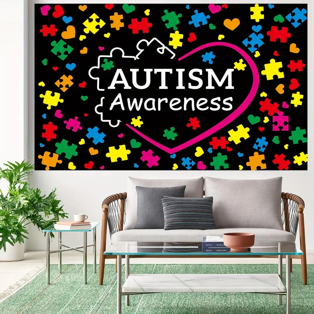 2D Flat Polyester Reusable Backdrop - Autism Awareness Puzzle Print, Party Decoration Supplies for Birthday Celebrations, Backdrop Picture for Photography Banners,summerwins