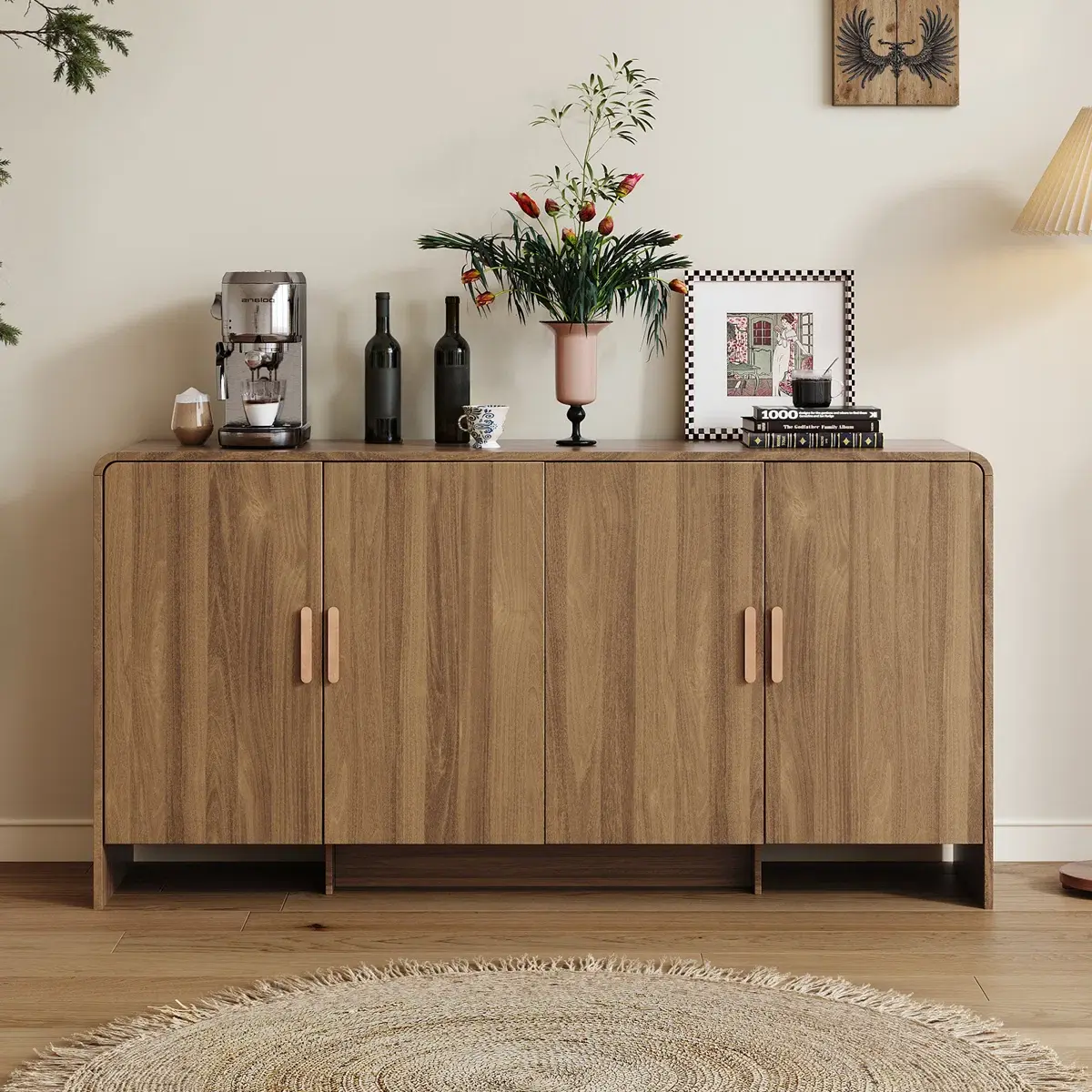 【SummerFinds】ONBRILL Gorgeous 31.5"/60" Sideboard Buffet Cabinet with Storage, Curved Design Modern INS Coffee Bar Cabinet with Doors, Farmhouse Storage Cabinet with Adjustable Shelves for Living Room Kitchen Hallway,Bedroom Furniture