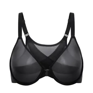 DELIMIRA Women's Cosnufy Posture Front Closure Bras Sheer Mesh Plus Size Underwire Unlined Bra