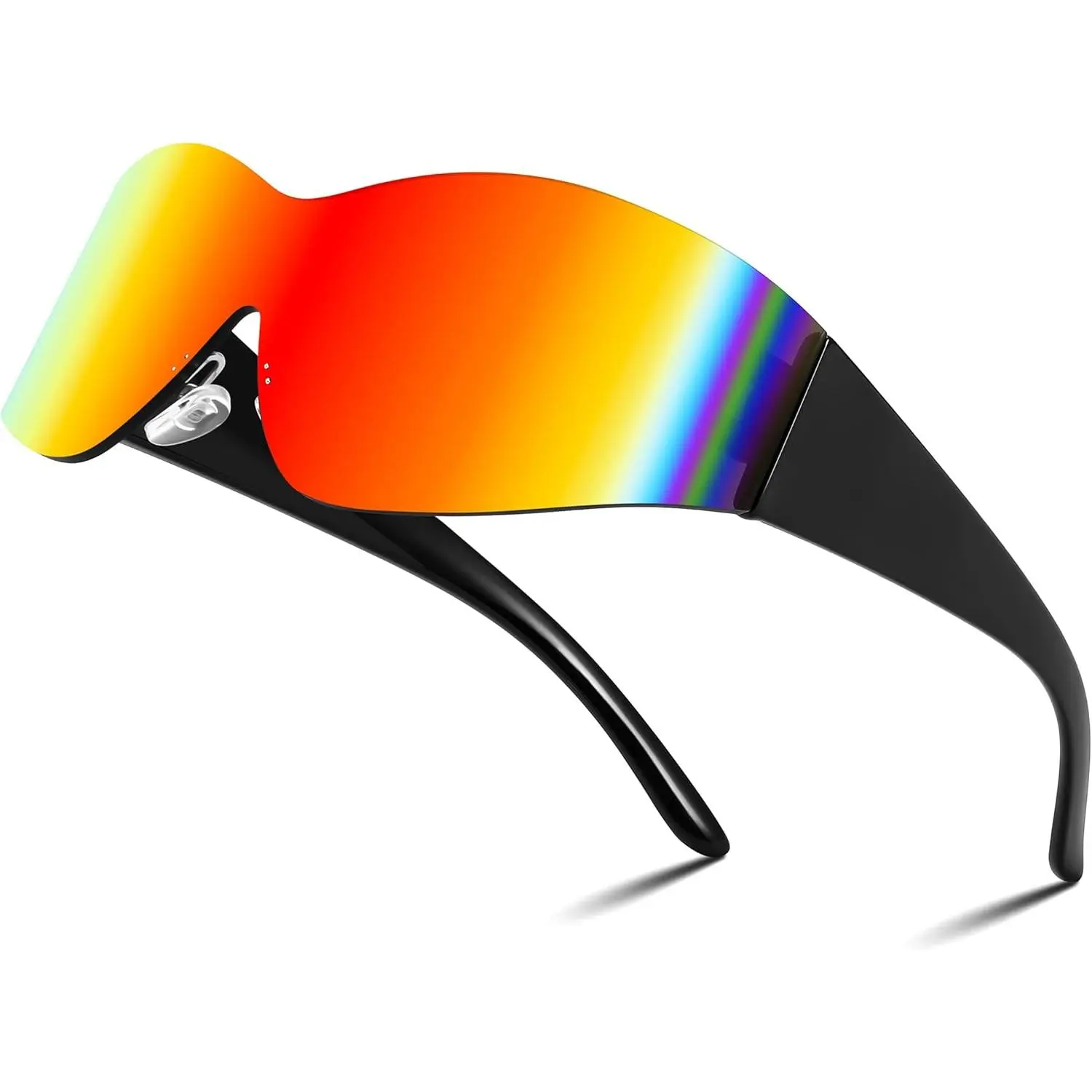 EyeconicFinds Unisex Futuristic Cyber Visor Sunglasses - Nylon Material, Reflective Mirror, Full Rim Punk Style, Rave Party Cosplay Cyclops Goggles B0189, Lens Width: 75Mm, Nose Bridge: 17Mm, One-Piece Reflective Lens, Temple Length: 125Mm