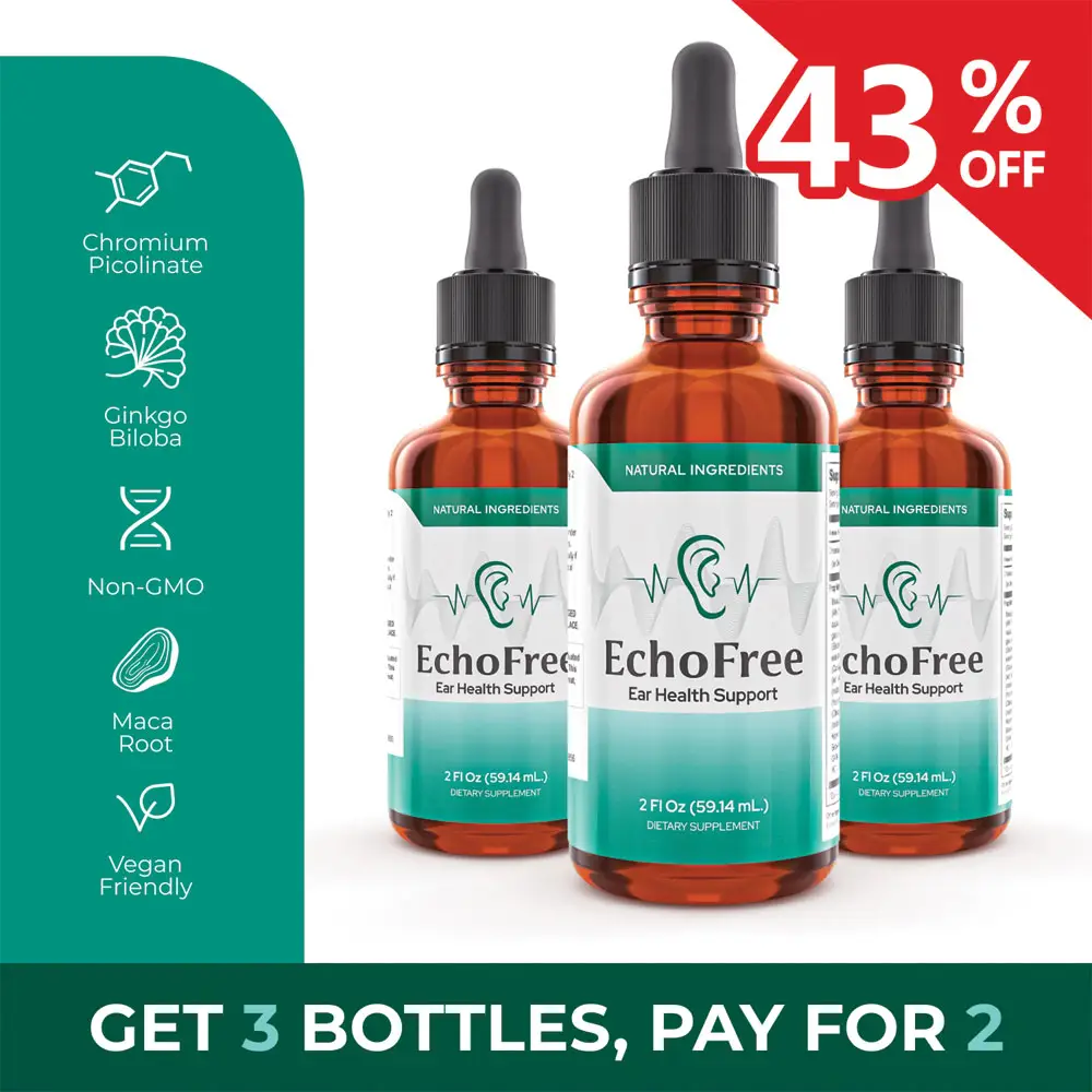 EchoFree - 3 Bottles – 100% Natural – 20-in-1 Liquid Formula for Ear Wellness –...